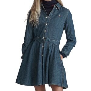 Ralph Lauren Polo Girls Cotton Denim Shirtdress Blue With Belt Size 12